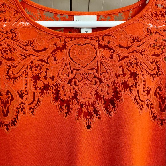 NWT Ava & Viv Pumpkin Orange Lace Trim Tee Size 3X NEW - Picture 3 of 6